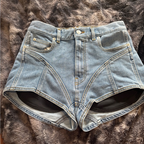 MUGLER spiral paneled denim shorts. - Picture 2 of 4